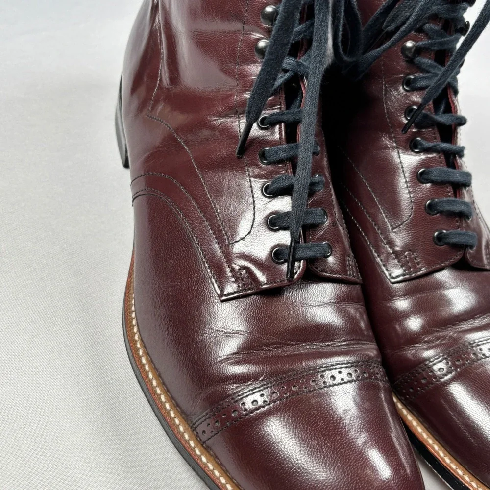 Stacy Adams Madison Boots Mens 12D Burgundy Leather Cap Toe Dress Heritage VTG